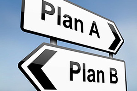 plan a and plan b sign pointing in opposite directions